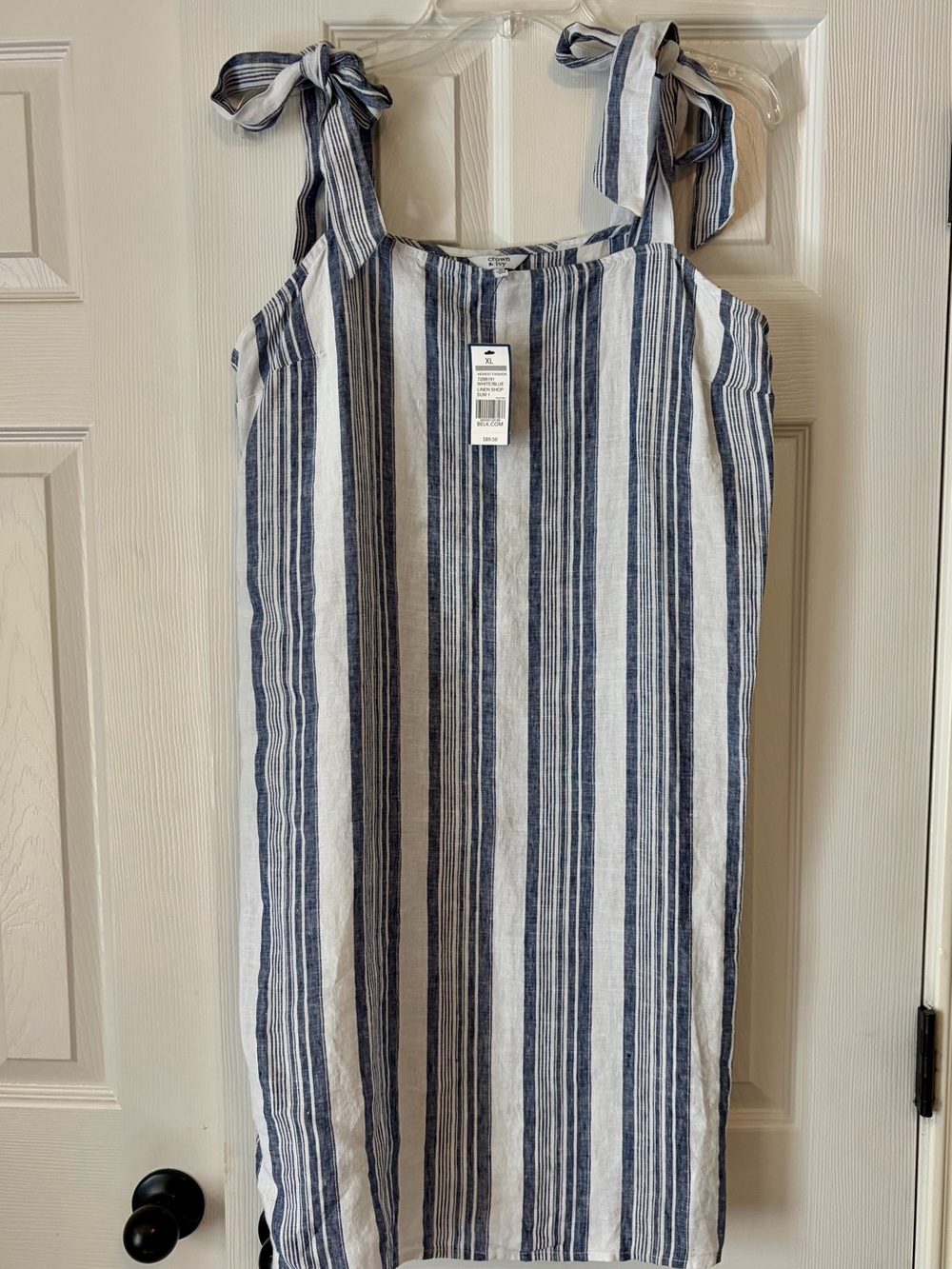 NWT crown & ivy Blue and White Striped Tie-Shoulder Sundress, linen XL